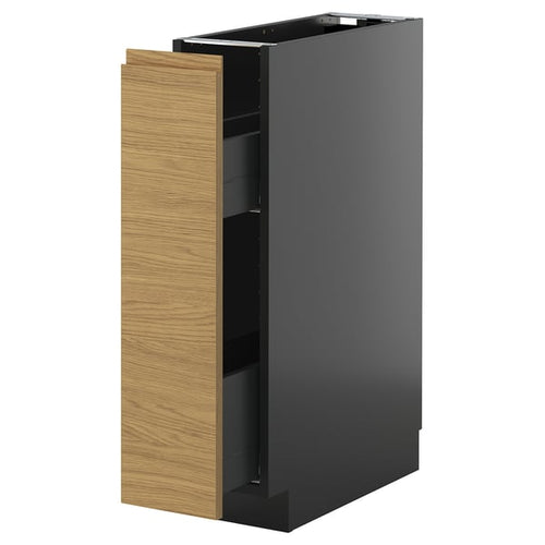 METOD / KNIVSHULT - METOD / KNIVSHULT Base cabinet/pull-out int fittings, black-grey/Voxtorp oak effect, 20x60 cm