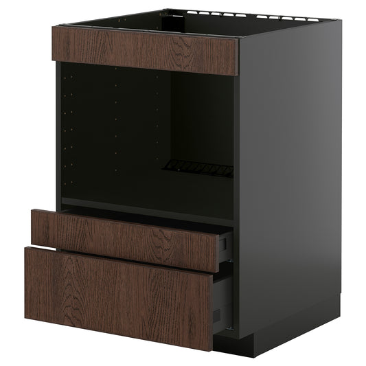 METOD / KNIVSHULT base cabinet f built-in appliances, black-grey/Sinarp brown, 60x60 cm