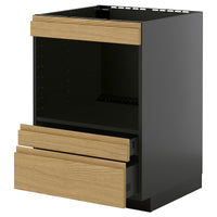 METOD / KNIVSHULT base cabinet f built-in appliances, black-grey/Voxtorp oak effect, 60x60 cm