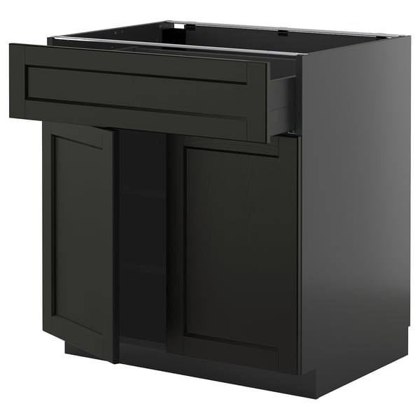 METOD / KNIVSHULT - METOD / KNIVSHULT Base cabinet with drawer/2 doors, black-grey/Lerhyttan black stained, 80x60 cm