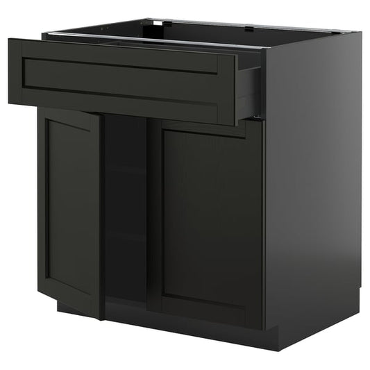 METOD / KNIVSHULT - METOD / KNIVSHULT Base cabinet with drawer/2 doors, black-grey/Lerhyttan black stained, 80x60 cm