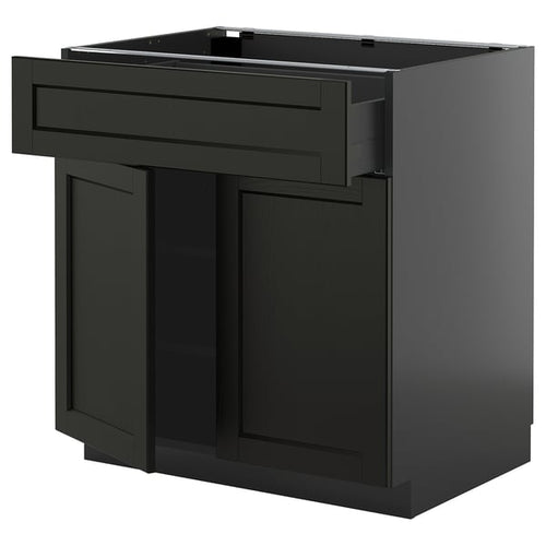 METOD / KNIVSHULT - METOD / KNIVSHULT Base cabinet with drawer/2 doors, black-grey/Lerhyttan black stained, 80x60 cm