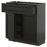 METOD / KNIVSHULT base cabinet with drawer/2 doors, black-grey/Lerhyttan black stained, 80x37 cm