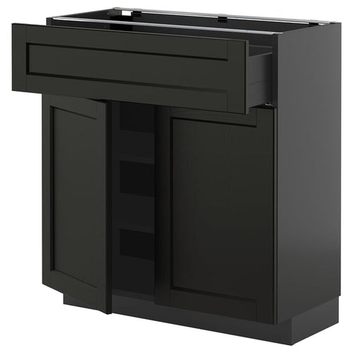 METOD / KNIVSHULT - METOD / KNIVSHULT Base cabinet with drawer/2 doors, black-grey/Lerhyttan black stained, 80x37 cm