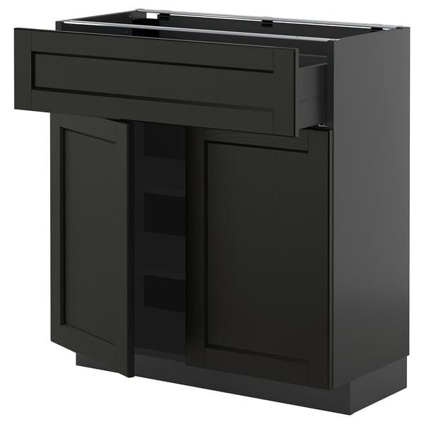 METOD / KNIVSHULT - METOD / KNIVSHULT Base cabinet with drawer/2 doors, black-grey/Lerhyttan black stained, 80x37 cm