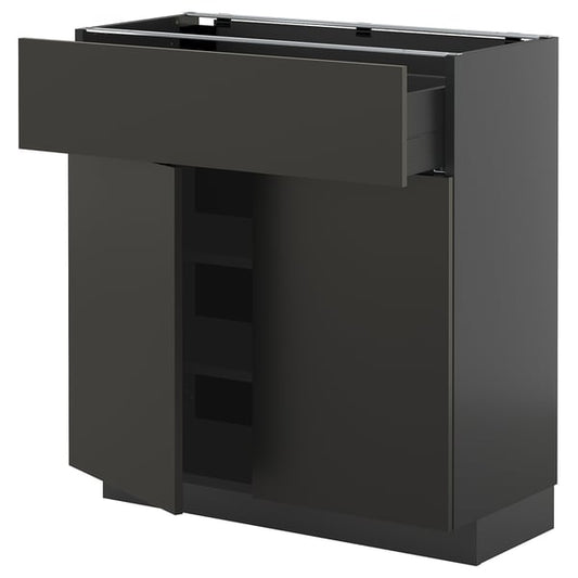 METOD / KNIVSHULT - METOD / KNIVSHULT Base cabinet with drawer/2 doors, black-grey/Nickebo matt anthracite, 80x37 cm