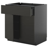METOD / KNIVSHULT base cabinet with drawer/2 doors, black-grey/Nickebo matt anthracite, 80x60 cm