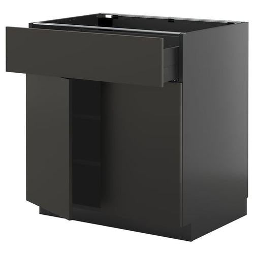 METOD / KNIVSHULT - METOD / KNIVSHULT Base cabinet with drawer/2 doors, black-grey/Nickebo matt anthracite, 80x60 cm