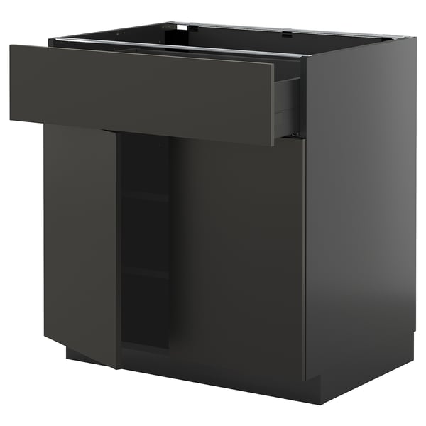 METOD / KNIVSHULT - METOD / KNIVSHULT Base cabinet with drawer/2 doors, black-grey/Nickebo matt anthracite, 80x60 cm