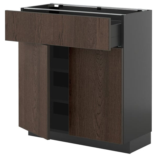 METOD / KNIVSHULT - METOD / KNIVSHULT Base cabinet with drawer/2 doors, black-grey/Sinarp brown, 80x37 cm