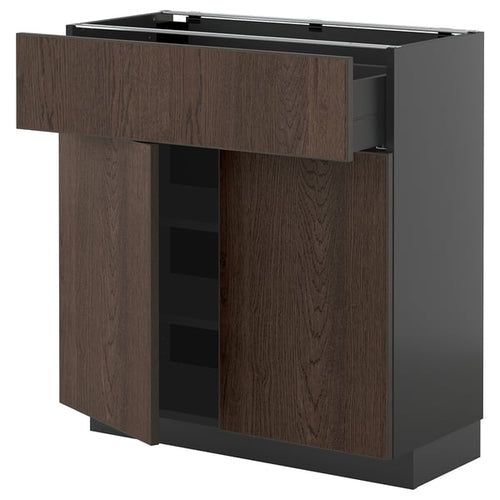 METOD / KNIVSHULT - METOD / KNIVSHULT Base cabinet with drawer/2 doors, black-grey/Sinarp brown, 80x37 cm