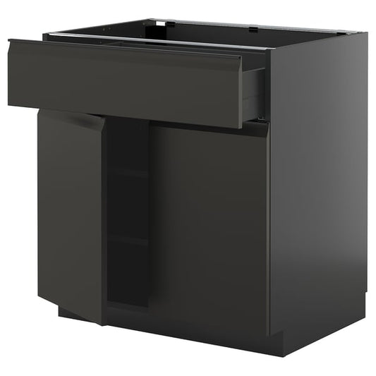 METOD / KNIVSHULT - METOD / KNIVSHULT Base cabinet with drawer/2 doors, black-grey/Upplöv matt anthracite, 80x60 cm