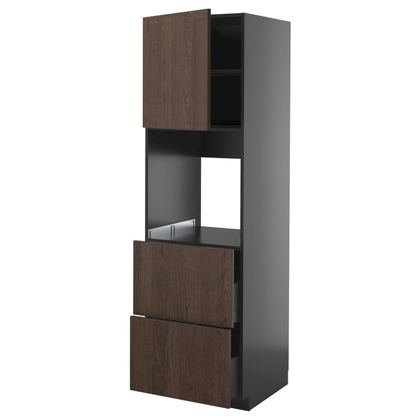 METOD / KNIVSHULT hi cab f ov w dr/2 frnts/2 hi drwrs, black-grey/Sinarp brown, 60x60x200 cm