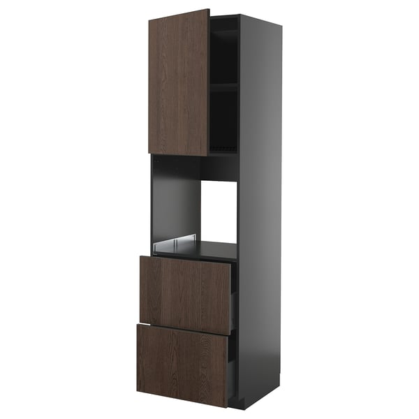 METOD / KNIVSHULT hi cab f ov w dr/2 frnts/2 hi drwrs, black-grey/Sinarp brown, 60x60x220 cm