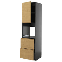 METOD / KNIVSHULT hi cab f ov w dr/2 frnts/2 hi drwrs, black-grey/Voxtorp oak effect, 60x60x220 cm