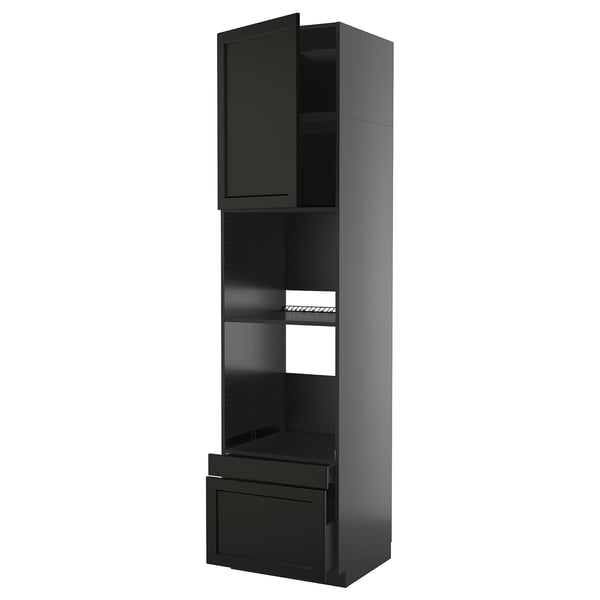 METOD / KNIVSHULT - METOD / KNIVSHULT Hi cab f ov/combi ov w dr/2 drwrs, black-grey/Lerhyttan black stained, 60x60x240 cm