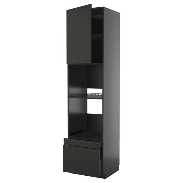 METOD / KNIVSHULT - METOD / KNIVSHULT Hi cab f ov/combi ov w dr/2 drwrs, black-grey/Nickebo matt anthracite, 60x60x240 cm
