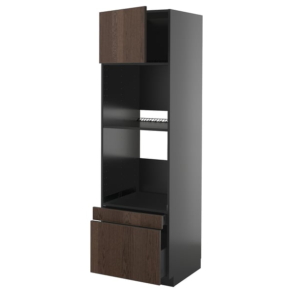 METOD / KNIVSHULT hi cab f ov/combi ov w dr/2 drwrs, black-grey/Sinarp brown, 60x60x200 cm