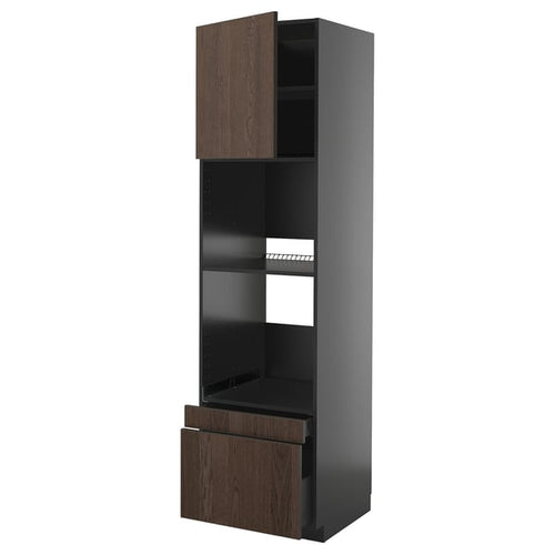 METOD / KNIVSHULT - METOD / KNIVSHULT Hi cab f ov/combi ov w dr/2 drwrs, black-grey/Sinarp brown, 60x60x220 cm