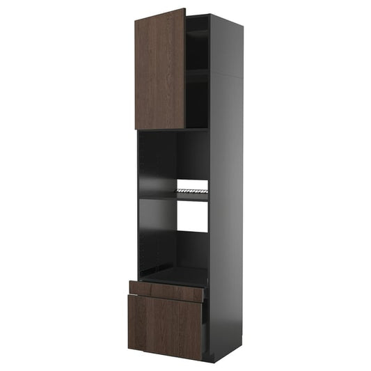 METOD / KNIVSHULT - METOD / KNIVSHULT Hi cab f ov/combi ov w dr/2 drwrs, black-grey/Sinarp brown, 60x60x240 cm