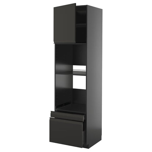 METOD / KNIVSHULT - METOD / KNIVSHULT Hi cab f ov/combi ov w dr/2 drwrs, black-grey/Upplöv matt anthracite, 60x60x220 cm