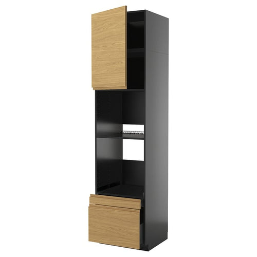 METOD / KNIVSHULT - METOD / KNIVSHULT Hi cab f ov/combi ov w dr/2 drwrs, black-grey/Voxtorp oak effect, 60x60x240 cm