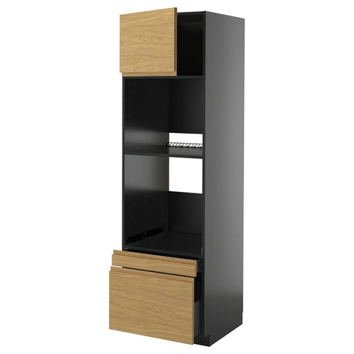 METOD / KNIVSHULT - METOD / KNIVSHULT Hi cab f ov/combi ov w dr/2 drwrs, black-grey/Voxtorp oak effect, 60x60x200 cm