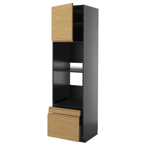 METOD / KNIVSHULT - METOD / KNIVSHULT Hi cab f ov/combi ov w dr/2 drwrs, black-grey/Voxtorp oak effect, 60x60x220 cm