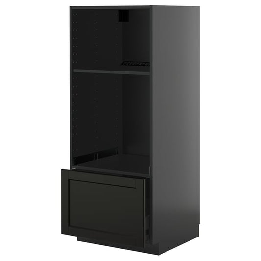METOD / KNIVSHULT high cab for oven/micro w drawer, black-grey/Lerhyttan black stained, 60.0x140.0x60.0 cm