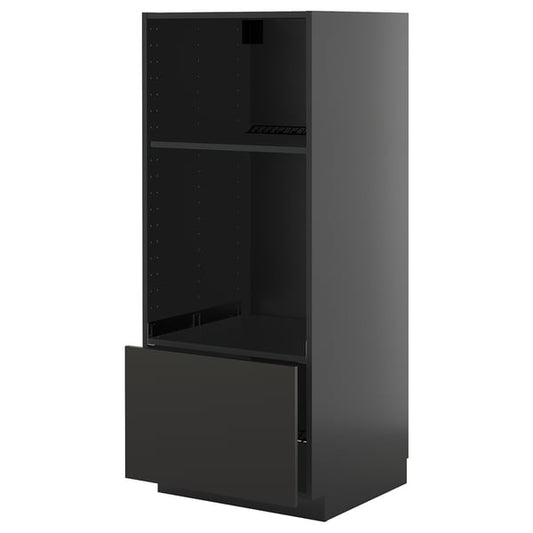 METOD / KNIVSHULT - METOD / KNIVSHULT High cab for oven/micro w drawer, black-grey/Nickebo matt anthracite, 60x60x140 cm