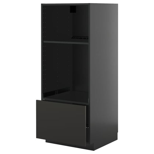 METOD / KNIVSHULT - METOD / KNIVSHULT High cab for oven/micro w drawer, black-grey/Nickebo matt anthracite, 60x60x140 cm