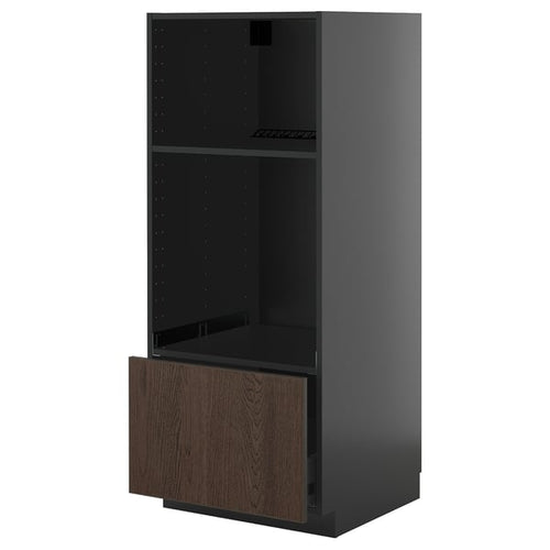METOD / KNIVSHULT - METOD / KNIVSHULT High cab for oven/micro w drawer, black-grey/Sinarp brown, 60x60x140 cm