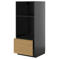 METOD / KNIVSHULT high cabinet f built-in appliances, black-grey/Voxtorp oak effect, 60x60x140 cm