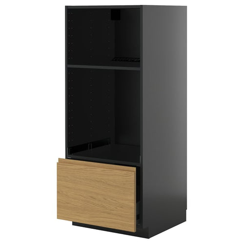METOD / KNIVSHULT - METOD / KNIVSHULT High cab for oven/micro w drawer, black-grey/Voxtorp oak effect, 60x60x140 cm