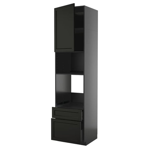 METOD / KNIVSHULT Oven cabinet/microwave/anta/2cassette, black-grey/Lerhyttan mordant black, 60x60x240 cm