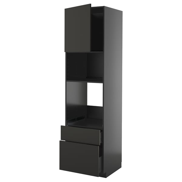 METOD / KNIVSHULT - METOD / KNIVSHULT High cab f oven/micro w dr/2 drwrs, black-grey/Nickebo matt anthracite, 60x60x220 cm