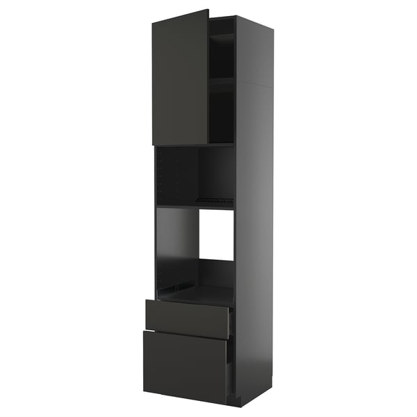 METOD / KNIVSHULT Oven/microwave/anta/2cassette cabinet, black-grey/Nickebo anthracite matte, 60x60x240 cm