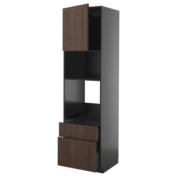 METOD / KNIVSHULT - METOD / KNIVSHULT High cab f oven/micro w dr/2 drwrs, black-grey/Sinarp brown, 60x60x220 cm
