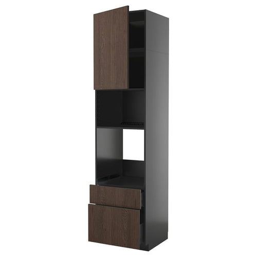 METOD / KNIVSHULT Oven cabinet/microwave/anta/2cassette, black-grey/Sinarp brown, 60x60x240 cm