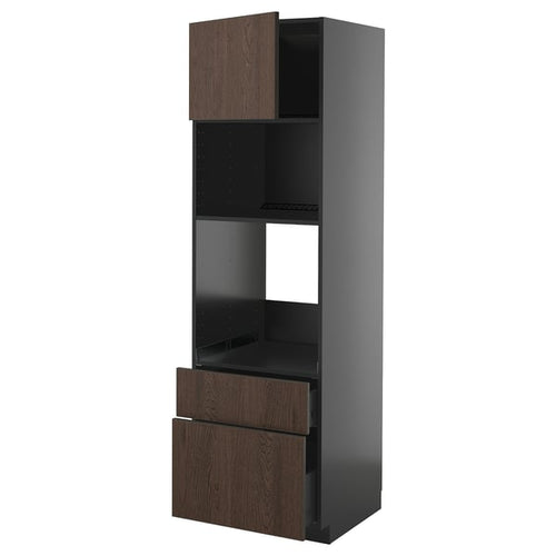METOD / KNIVSHULT - METOD / KNIVSHULT High cab f oven/micro w dr/2 drwrs, black-grey/Sinarp brown, 60x60x200 cm