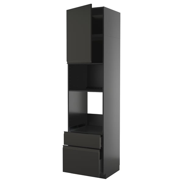 METOD / KNIVSHULT Oven cabinet/microwave/anta/2cassette, black-grey/Upplöv anthracite matt, 60x60x240 cm