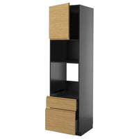 METOD / KNIVSHULT high cabinet f built-in appliances, black-grey/Voxtorp oak effect, 60x60x220 cm