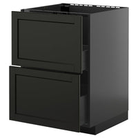 METOD / KNIVSHULT base cab f sink+2 fronts/2 drawers, black-grey/Lerhyttan black stained, 60x60 cm