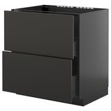 METOD / KNIVSHULT base cab f sink+2 fronts/2 drawers, black-grey/Nickebo matt anthracite, 80x60 cm