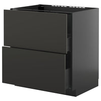 METOD / KNIVSHULT base cab f sink+2 fronts/2 drawers, black-grey/Nickebo matt anthracite, 80x60 cm