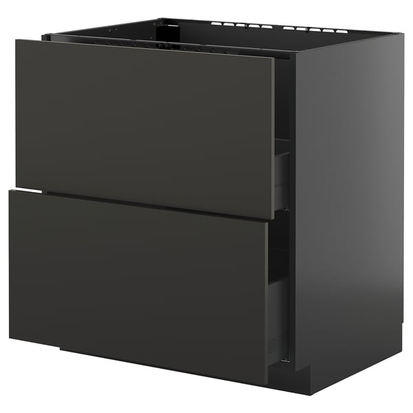 METOD / KNIVSHULT base cab f sink+2 fronts/2 drawers, black-grey/Nickebo matt anthracite, 80x60 cm