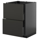 METOD / KNIVSHULT base cab f sink+2 fronts/2 drawers, black-grey/Nickebo matt anthracite, 60x60 cm