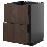 METOD / KNIVSHULT base cab f sink+2 fronts/2 drawers, black-grey/Sinarp brown, 60x60 cm