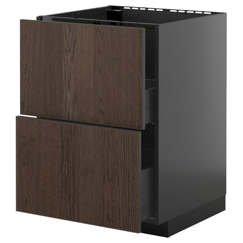 METOD / KNIVSHULT - METOD / KNIVSHULT Base cab f sink+2 fronts/2 drawers, black-grey/Sinarp brown, 60x60 cm
