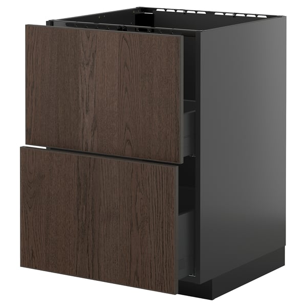 METOD / KNIVSHULT - METOD / KNIVSHULT Base cab f sink+2 fronts/2 drawers, black-grey/Sinarp brown, 60x60 cm